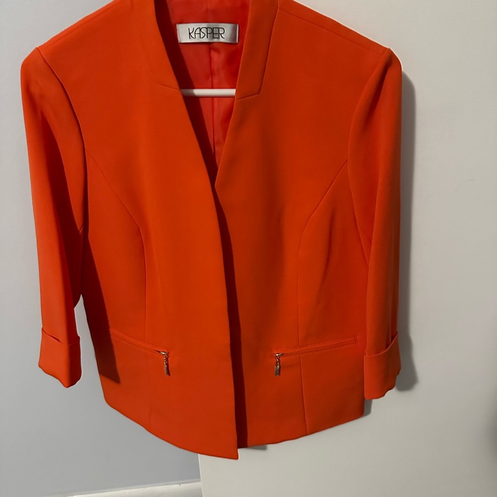 Kasper Women's Bright Orange Open-Front Blazer with Zip Pockets 8P